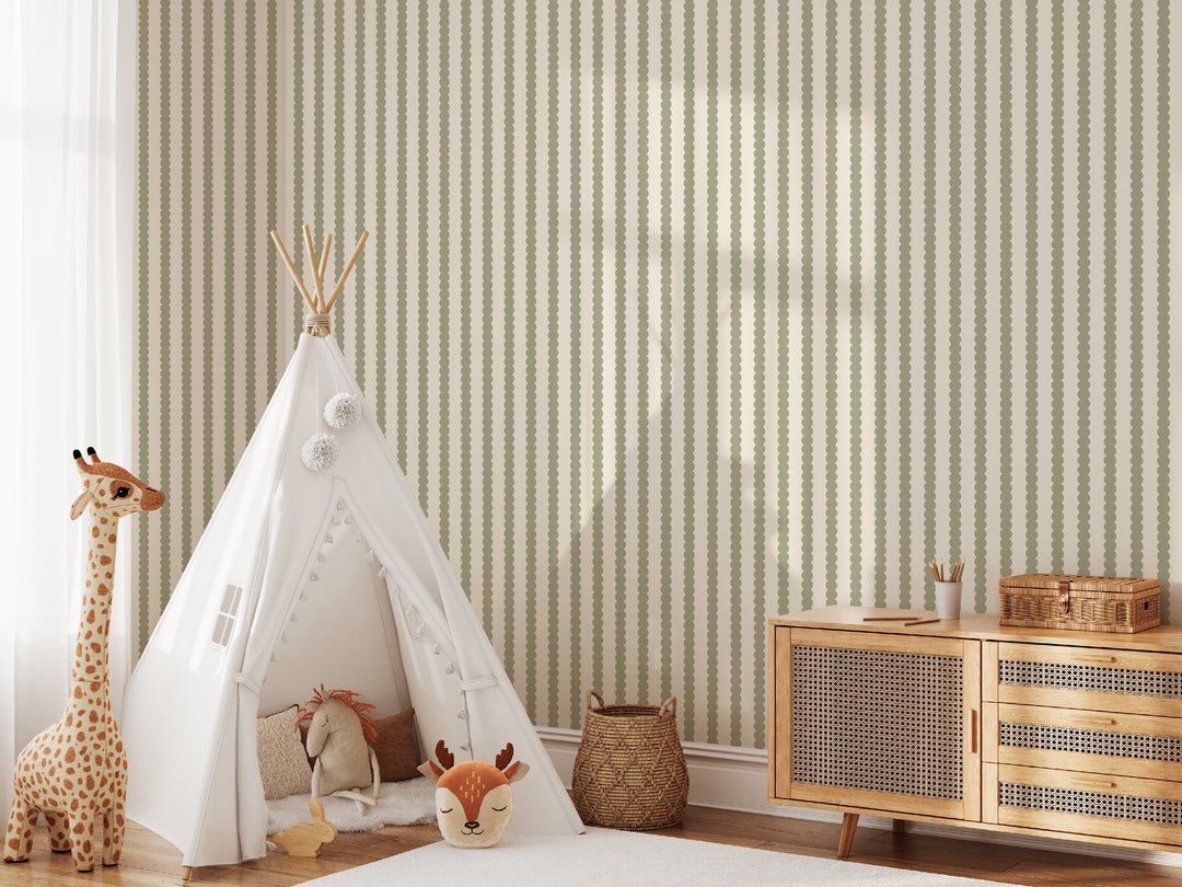 Beady Stripes - Sage & Cream