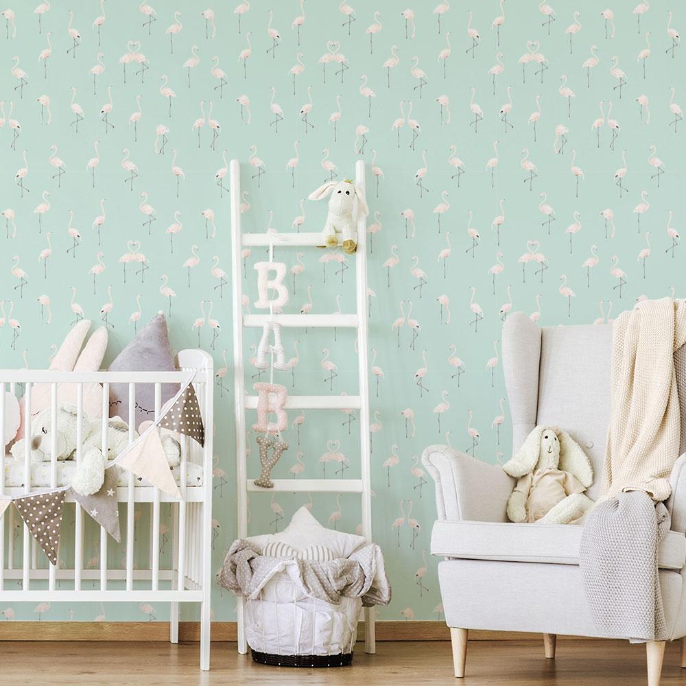 Pale Pink Flamingos on Mint