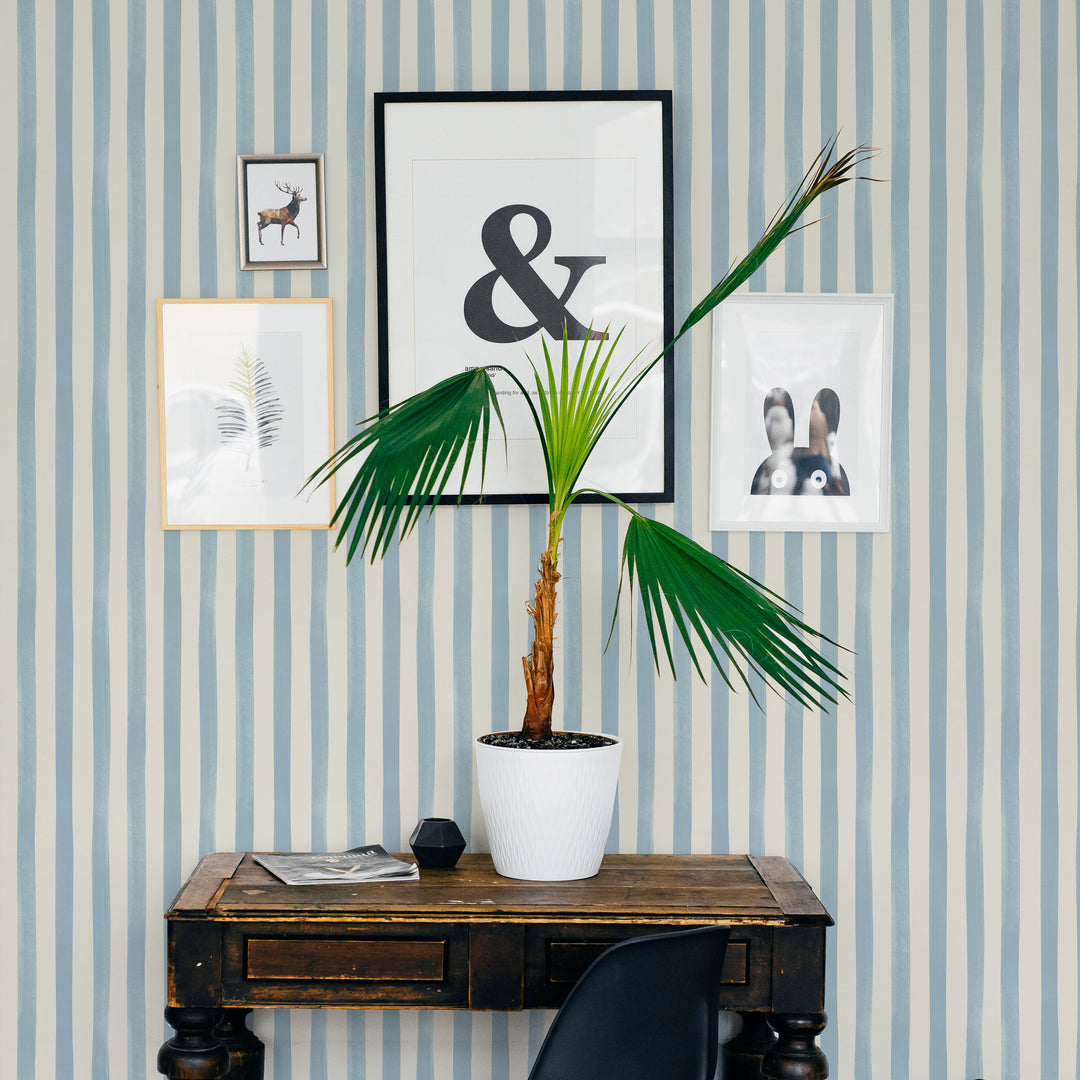 Watercolour Stripes - Powder Blue & Cream