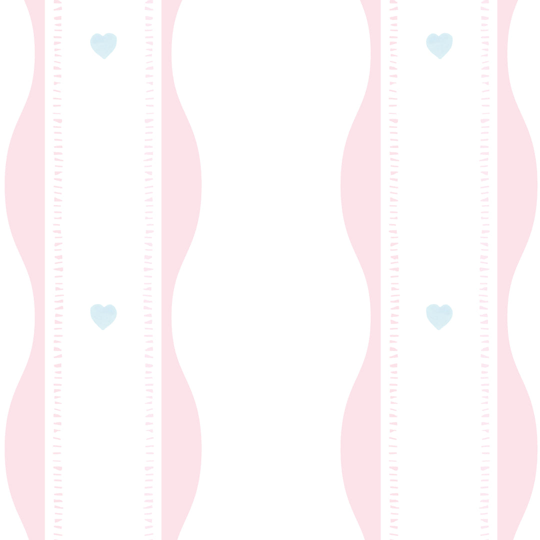 Scallopped Ribbons - Pink With Blue Hearts