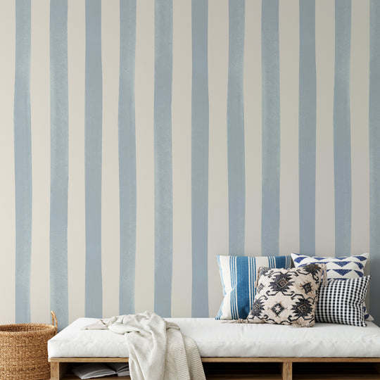 Watercolour Stripes Large - Powder Blue & Cream
