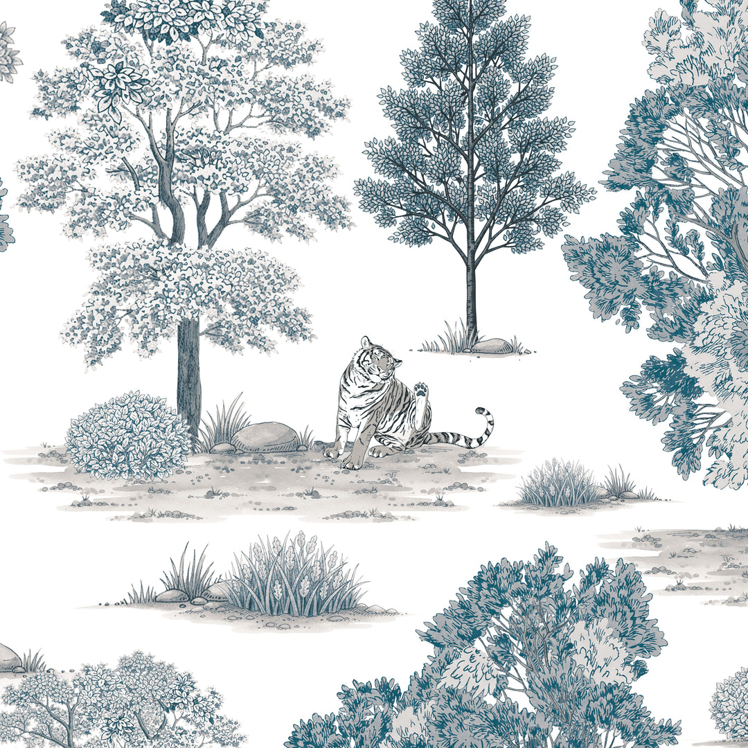 Tiger In The Woods - Silver & Blue