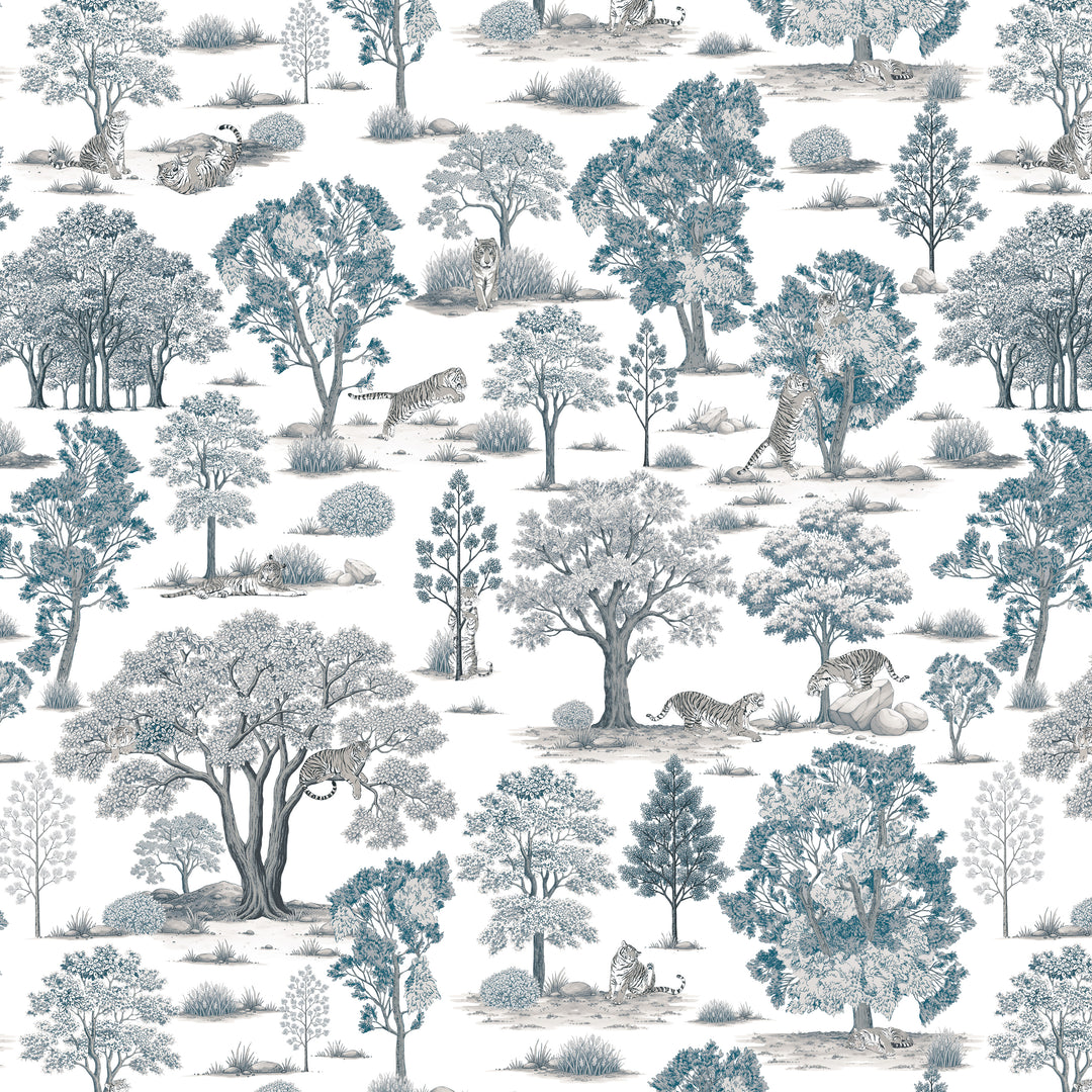 Tiger In The Woods - Silver & Blue