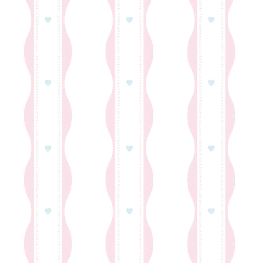 Scallopped Ribbons - Pink With Blue Hearts