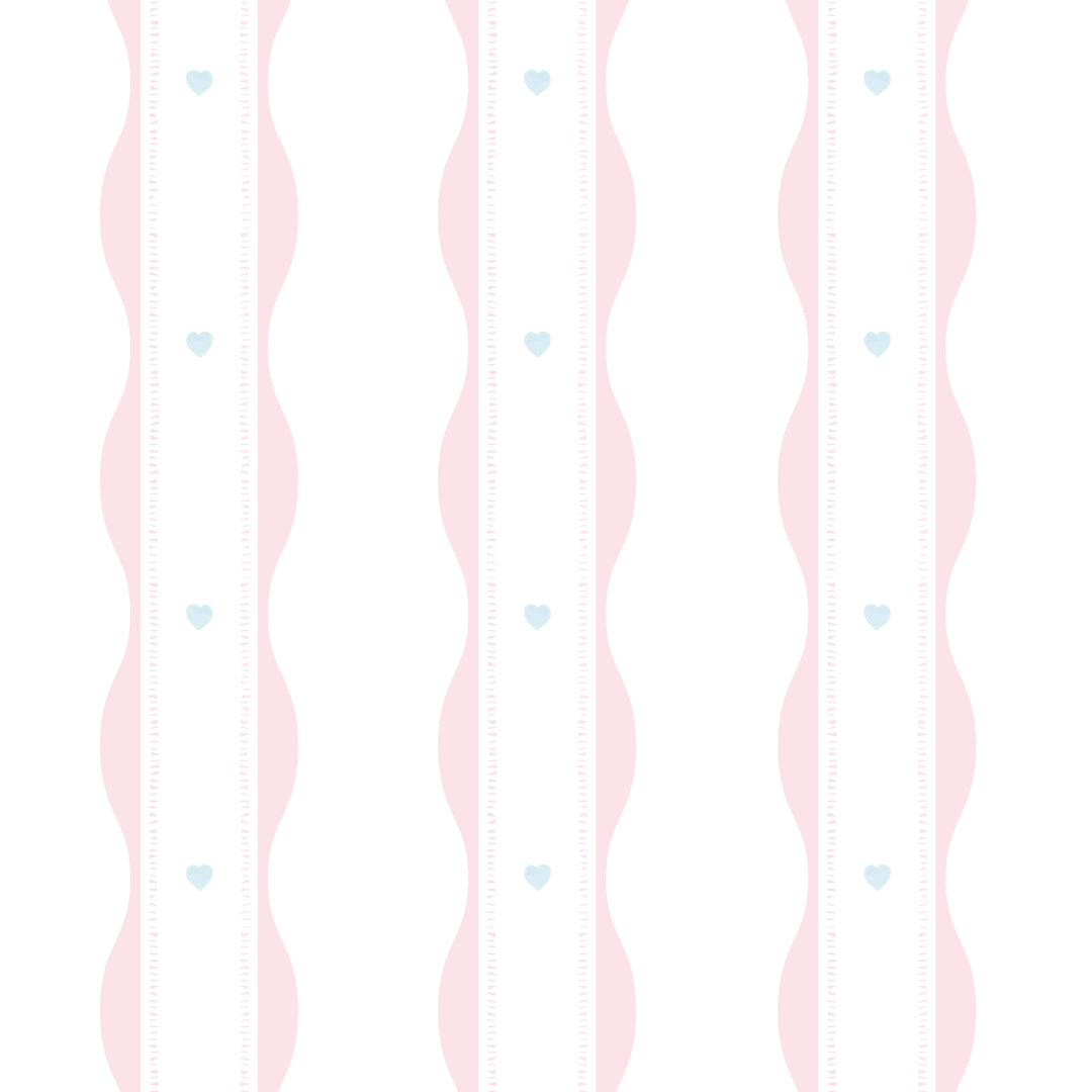 Scallopped Ribbons - Pink With Blue Hearts