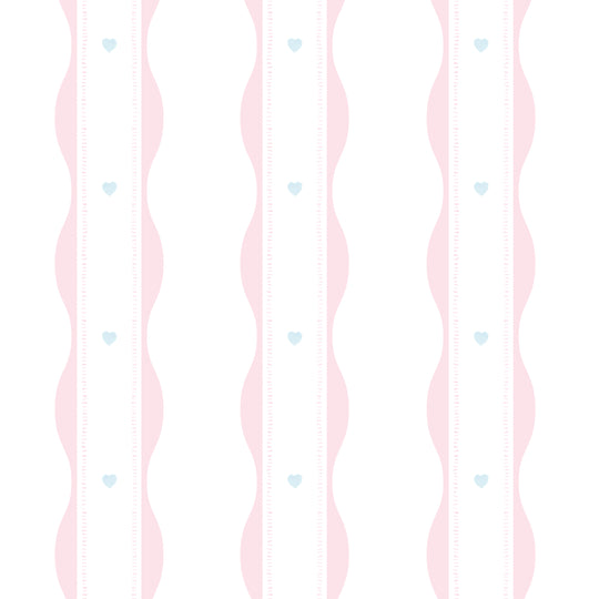 Scallopped Ribbons - Pink With Blue Hearts