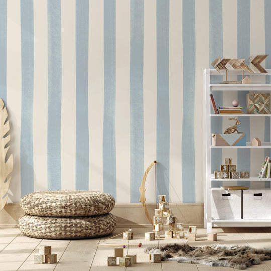 Watercolour Stripes Large - Powder Blue & Cream