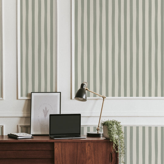 Watercolour Stripes - Sage & Cream