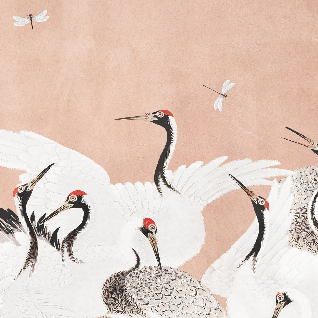 Japanese Vintage Cranes on Deep Blush