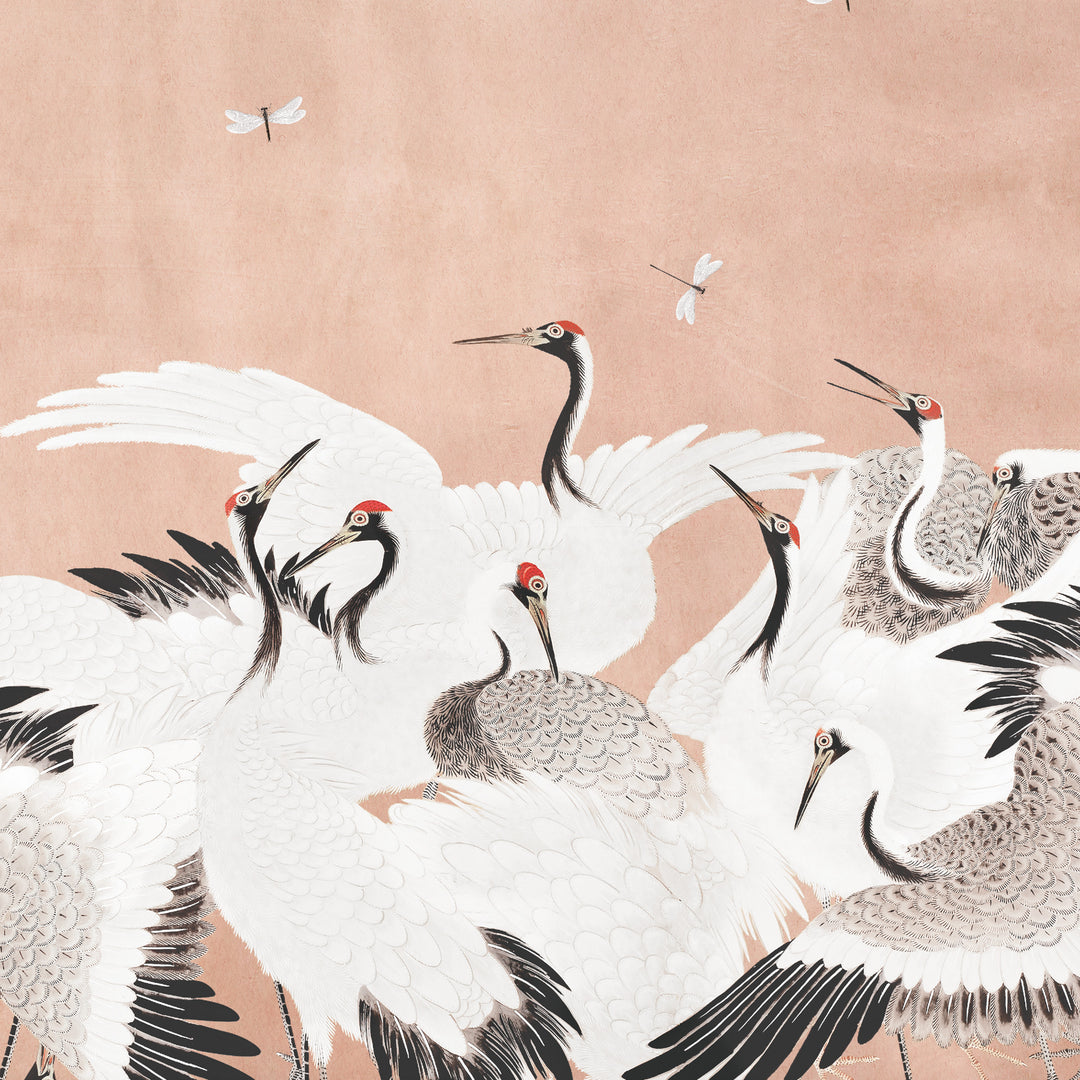 Japanese Vintage Cranes on Deep Blush