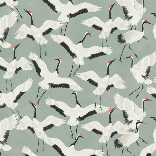 Red Crowned Cranes on Sage