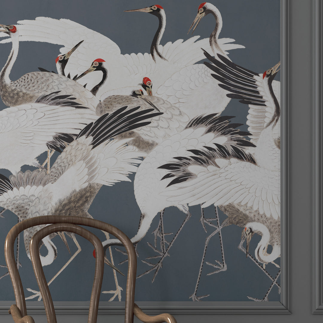 Japanese Vintage Cranes on Dark Pewter