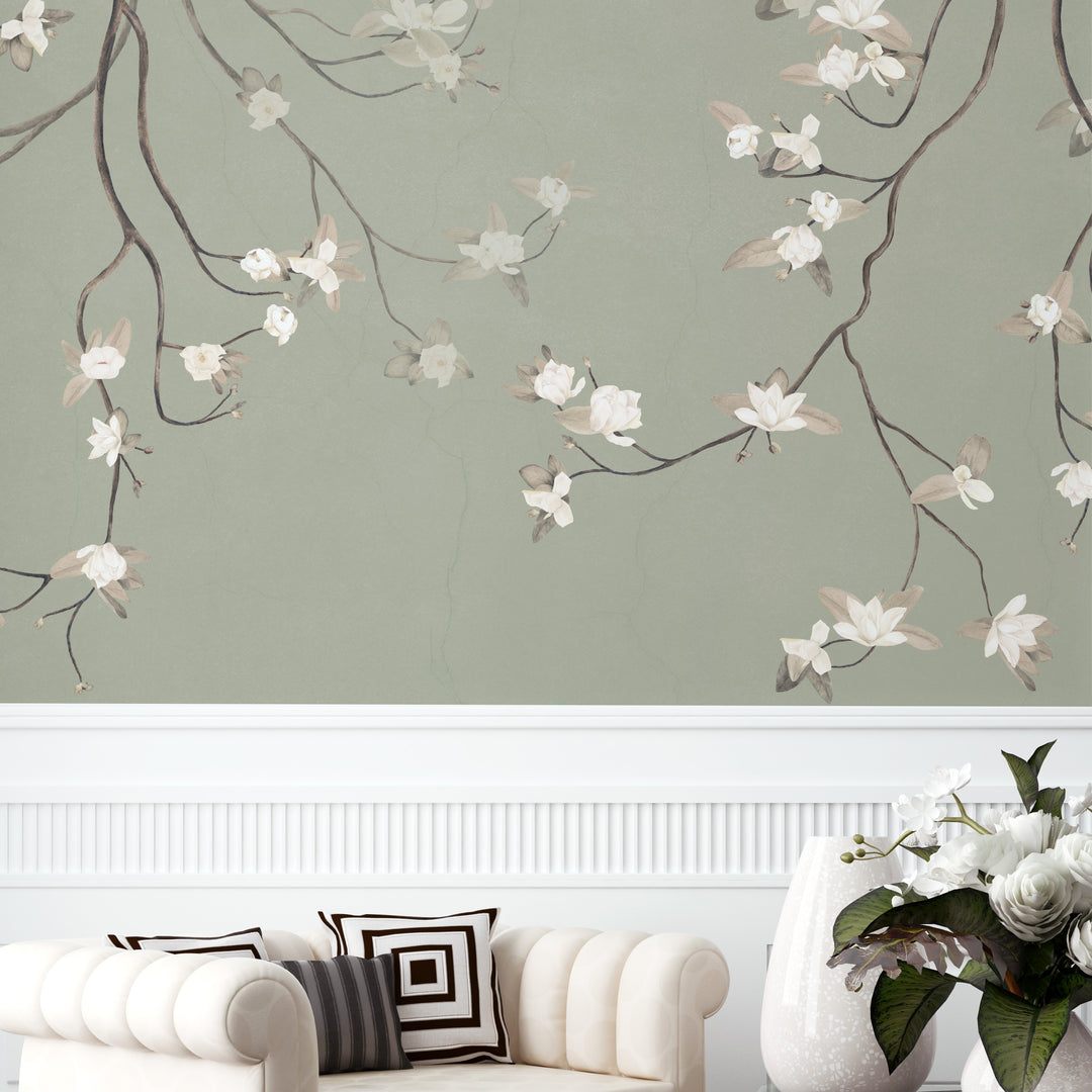 Magnolias on Antique Sage